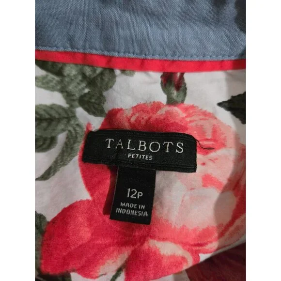 Talbots Womens Floral Button Roll Tab Long Sleeve Shirt Size 12P Petite‎ Boho - Picture 5 of 9